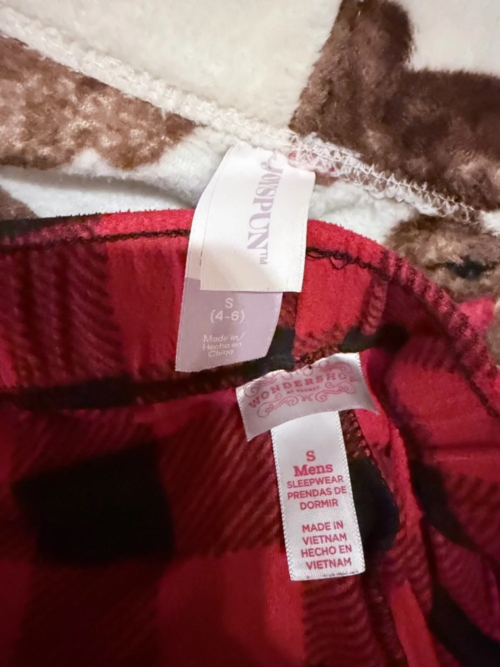 Bundle‎ of Women’s Pajama Pants Set - Cream Bear Print & Red Buffalo Plaid